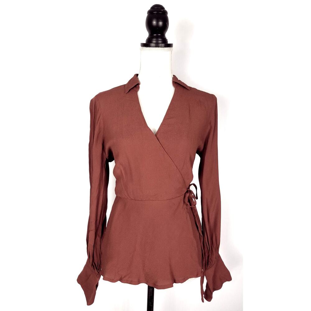 NEW NWT J.Crew Drapey Crepe Long Sleeve Wrap Top Clay Tile Size 4 - Picture 2 of 5